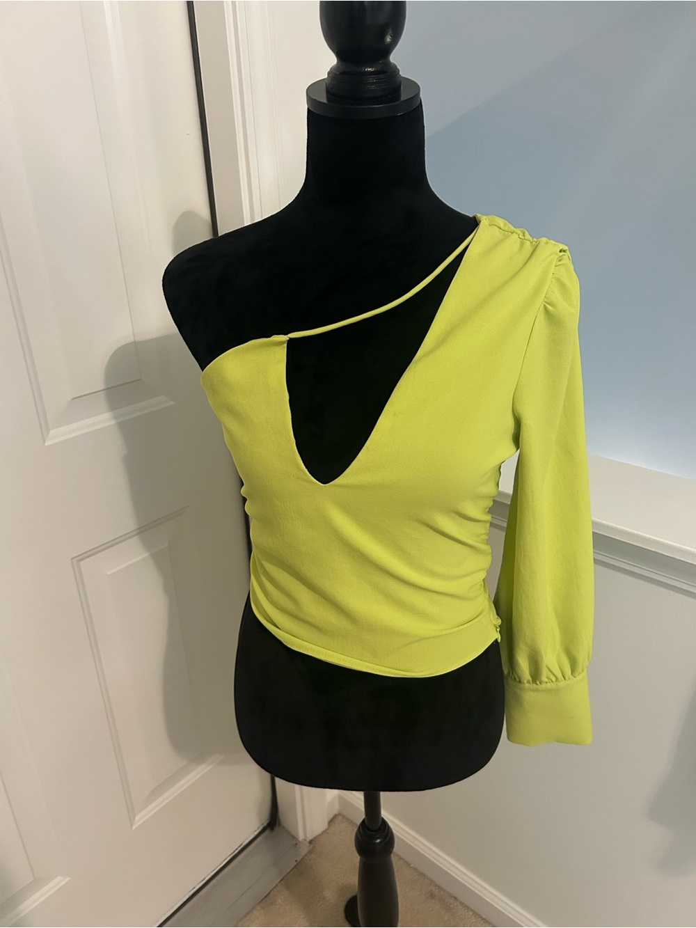 ZARA One-Shoulder Lime Green Top